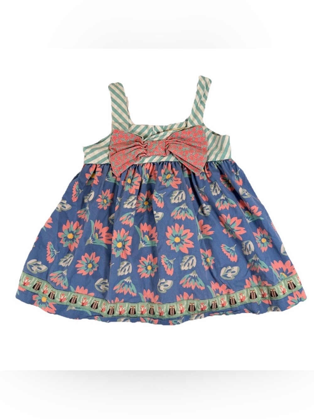 Matilda Jane Mint Stripe Top with Blue Floral Trim